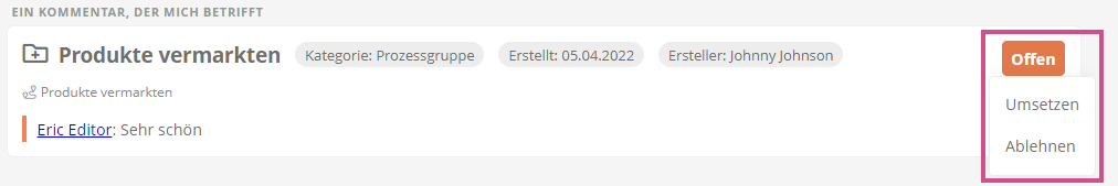 Kommentarstatus in Meine Kommentare bearbeiten